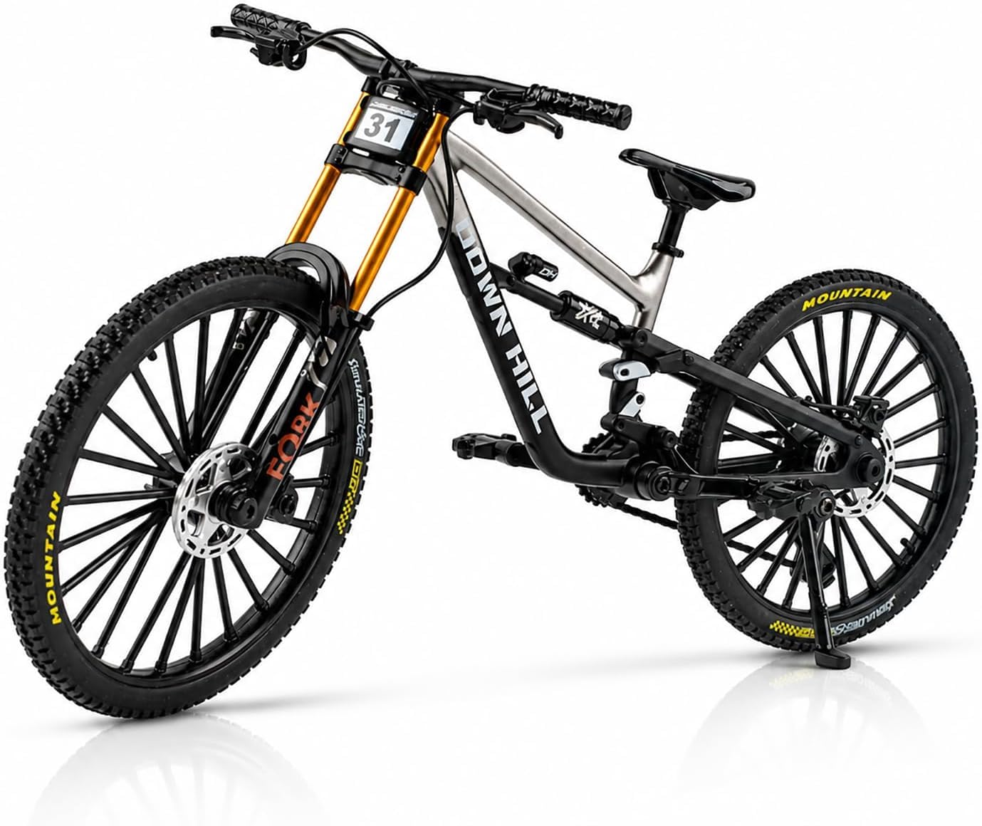 Generisch Universal Finger Bicycle Model, 1:10 Mountain Bike Model Toy, Finger Mountain Bike Model Decoration, Miniature Finger Bike, Mini Bending Bicycle Model (Silver-31)
