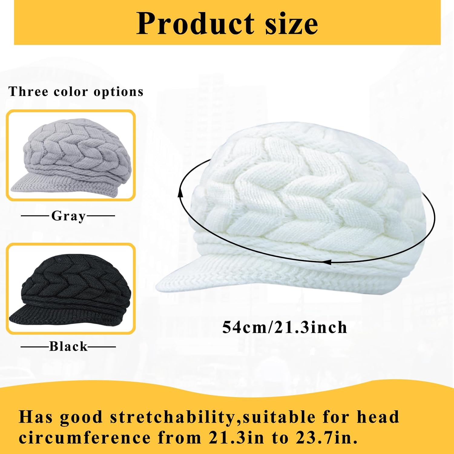 Winter Knit Beanies for Women, Warm Fleece Lined Women Thick Hat Slouchy Hat Cap with Brim - Image 2