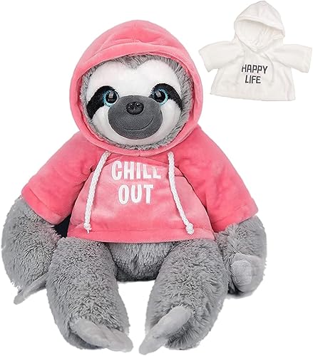 Peluche de perezoso con dos camisetas extraíbles para colgar, suave perezoso, juguetes de peluche de 12 pulgadas (rosa y blanco)