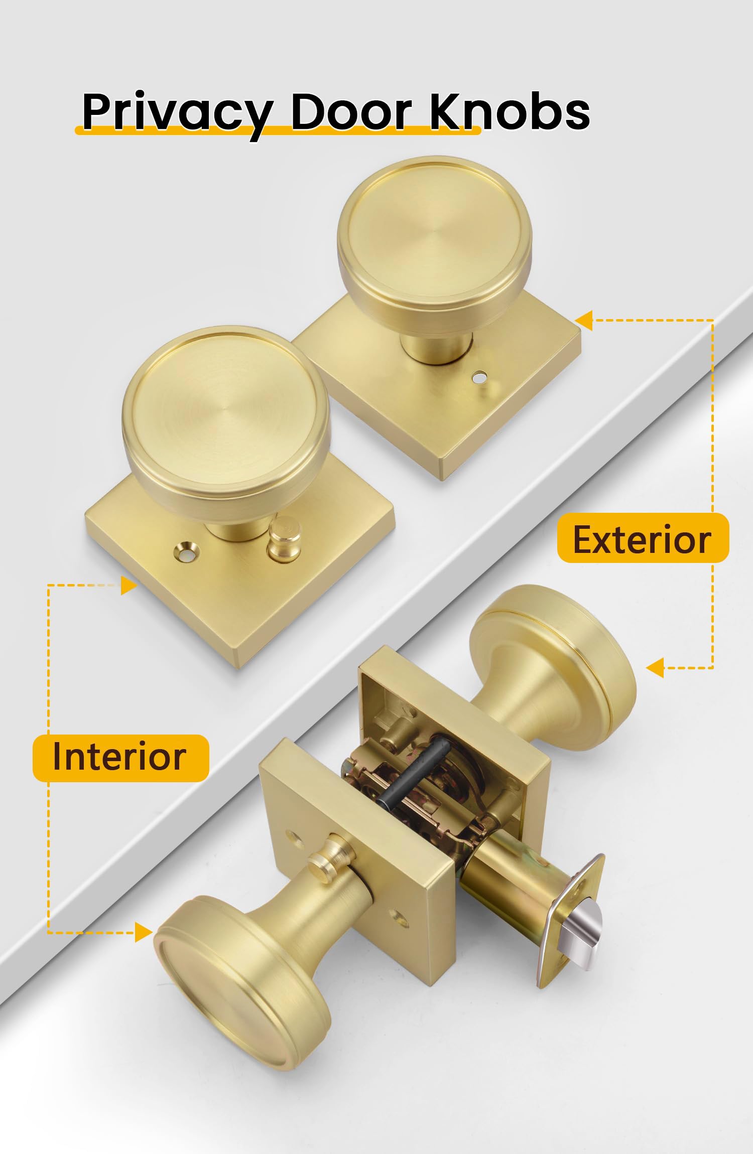 Brushed Gold Door Knobs - 6 Pack Privacy Knobs -3