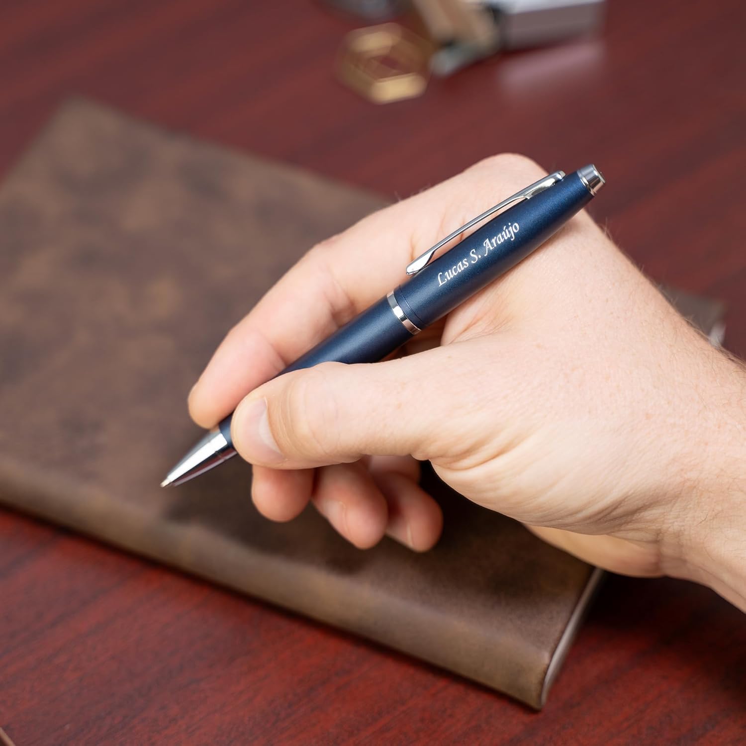 Cross Calais Ballpoint Pen, Matte Blue with Chrome Trim, Custom Engraved — Graduation, Promotion, Office, or New Hire Gift