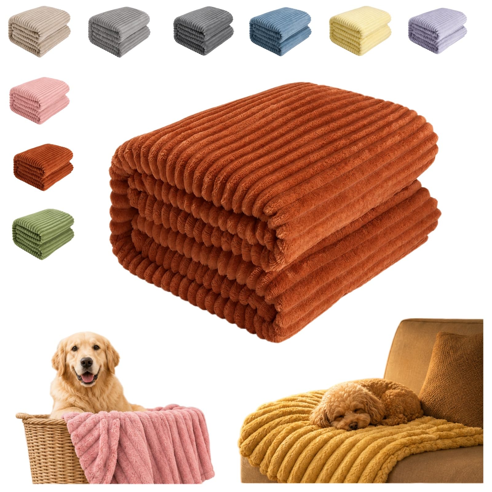 DzaiCrkwd Emotional Support Blanket Yellow for Dogs, Furniture Protection Layer, Soft Rabbit Fleece Material,Designed for Pets for Kennel, Sofa, Bed and Car Seat (Caramel, M)