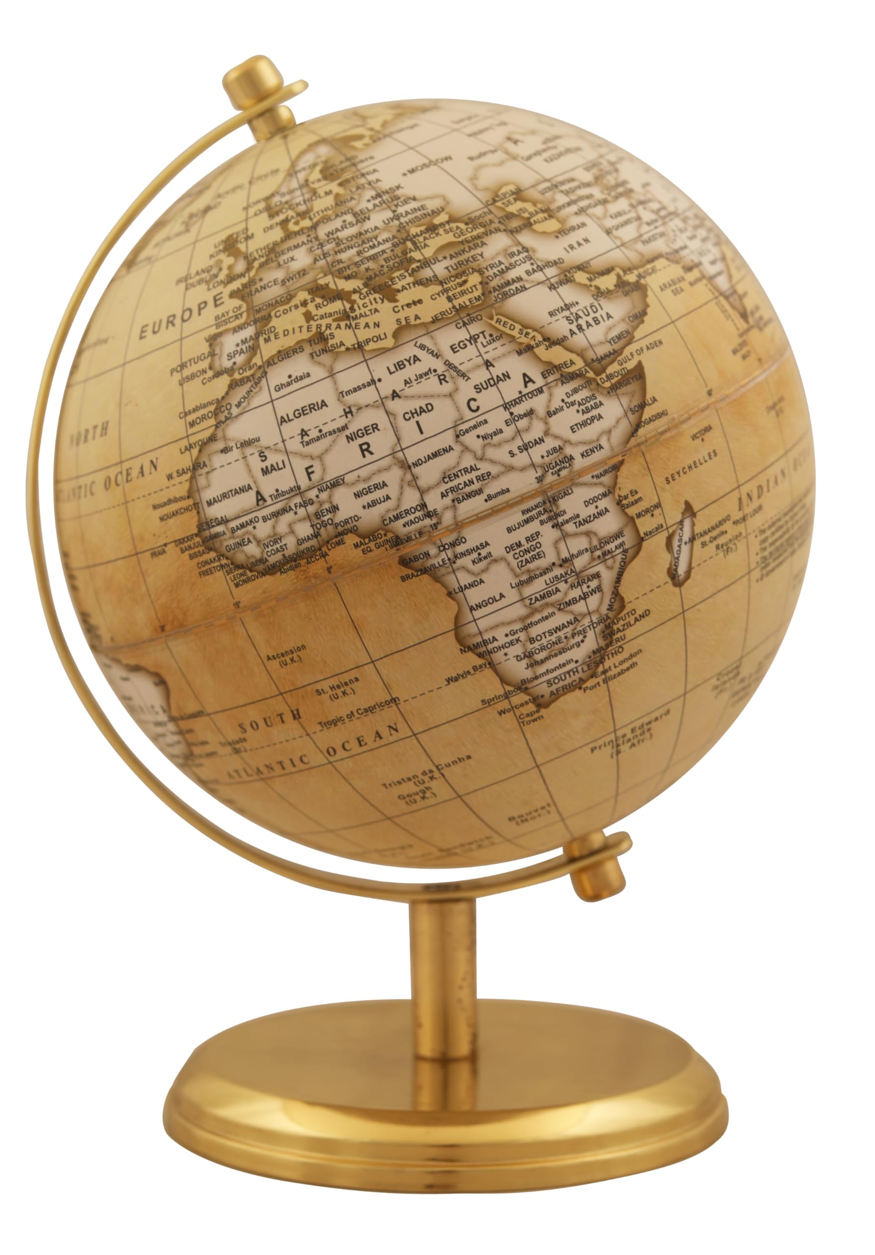 WINNER'S Prime SINGLE JOINT Globe | Height 22.5 Cm (9 Inch) Dia 15 Cm (6 Inch) with Metal Arc & Base | Educational & Decoravtive Globe (GP606) (Golden Antique)