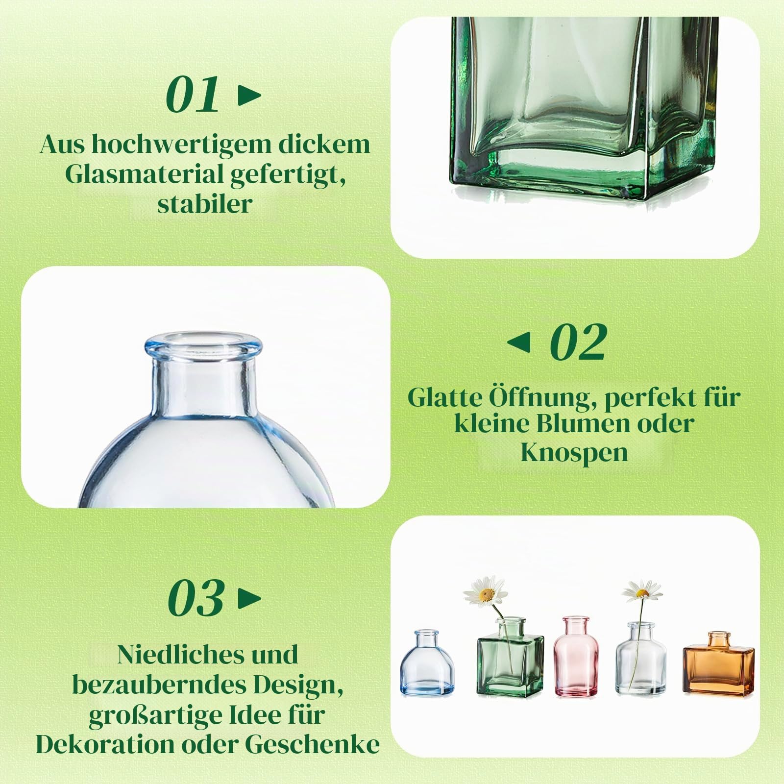 Hewory Kleine Vasen für Tischdeko: 20er Bunt Mini Vasen Set Verschiedene Deko Vase Glas, Kleine Glasvasen Mini Glasflaschen Vasen Deko, Kleine Blumenvasen für Hochzeitsdeko Party Deko Wohnzimmer