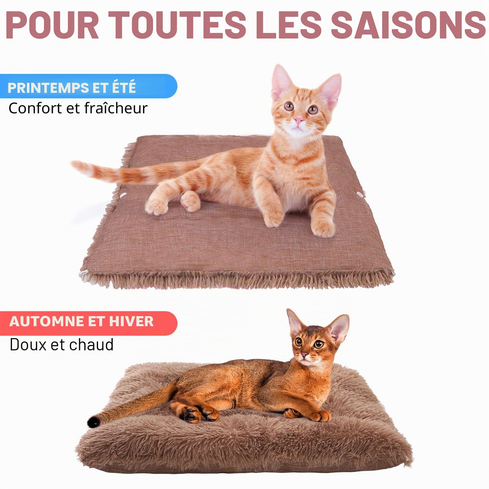 SCENEREAL Lit auto-chauffant pour chat et petit chien, 2 en 1 en peluche douce et lavable pour intérieur et extérieur, marron, 71,1 x 61 cm