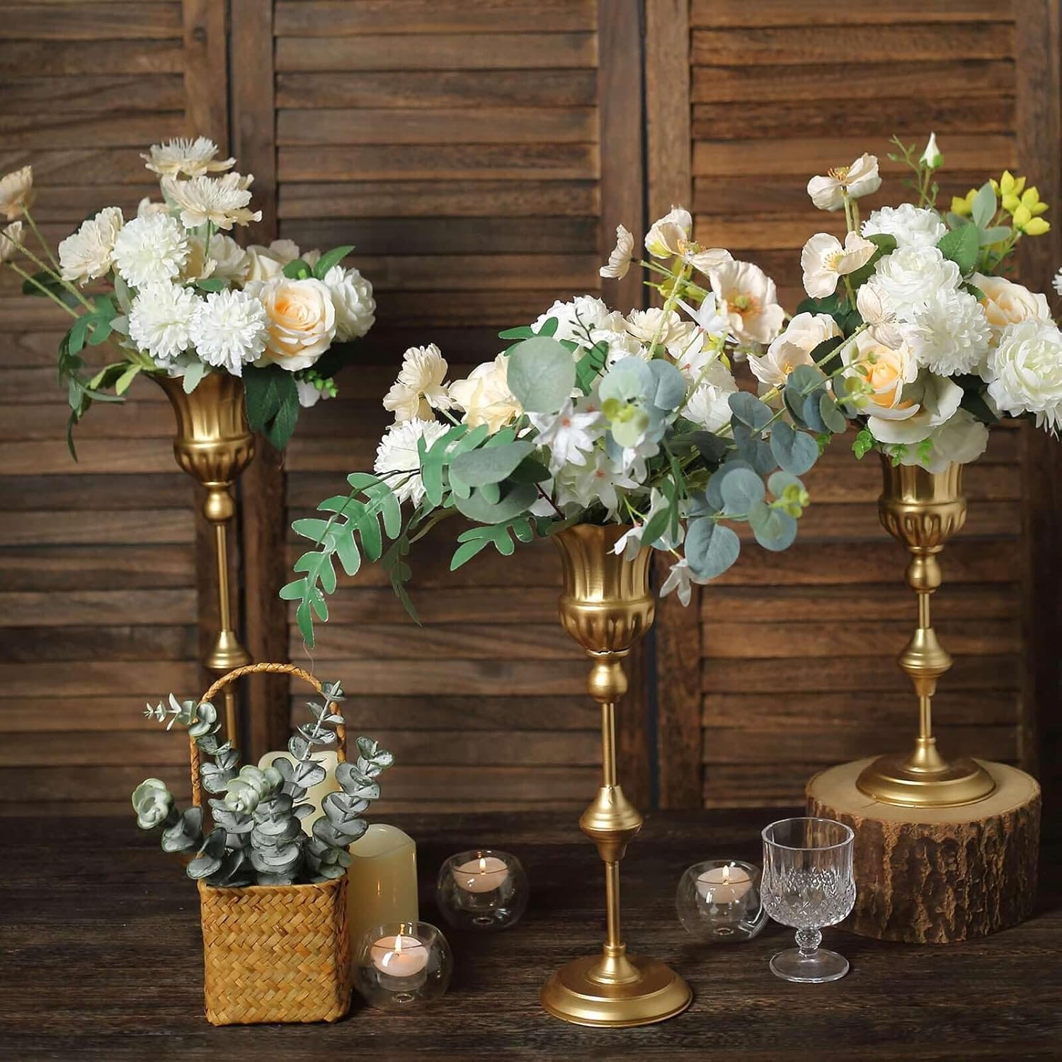 Efavormart Candelabra Centerpiece Crown Top Table Standing Hurricane Candle Holders with Glass Tube (Gold, Type67)