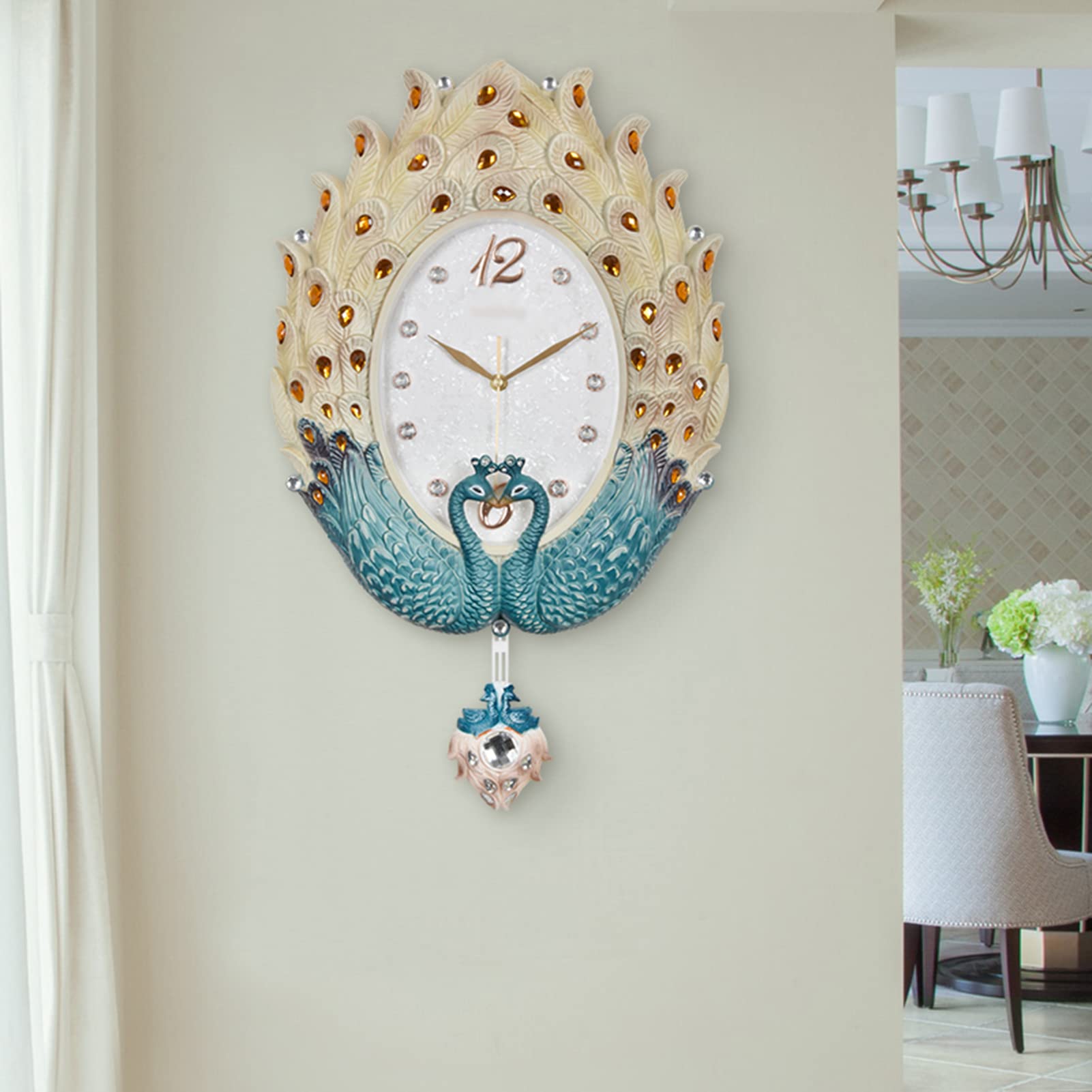 MYUYEE Wall Clock, Modern Living Room Art ation Pendulum Wall Clock, Silent and Non-Ticking Battery Powered, 37 X 60 Cm, Suitable for Kitchen, Living Room, Bedroom, Office,B,A(B)