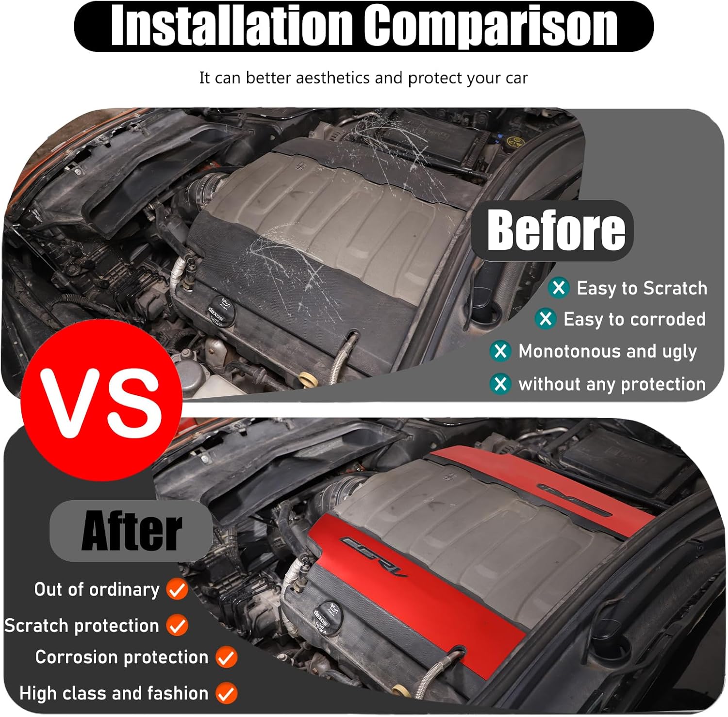 Aluminum Engine Bay Panel Cover Trim Compatible with Corvette C7 2014-2019 Engine Bay Protection Panel Alphabet Cover Trim Accessories Covers Left and Right Edges 2PCS (Red)