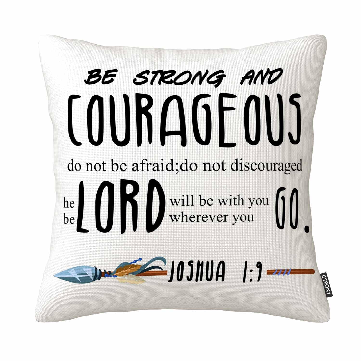 Gsrony Yellow Unique Design Be Strong And Courageous Pattern Sofa Decor Throw Pillow Cases Cushion Cover 18X18 Inch Cotton Linen