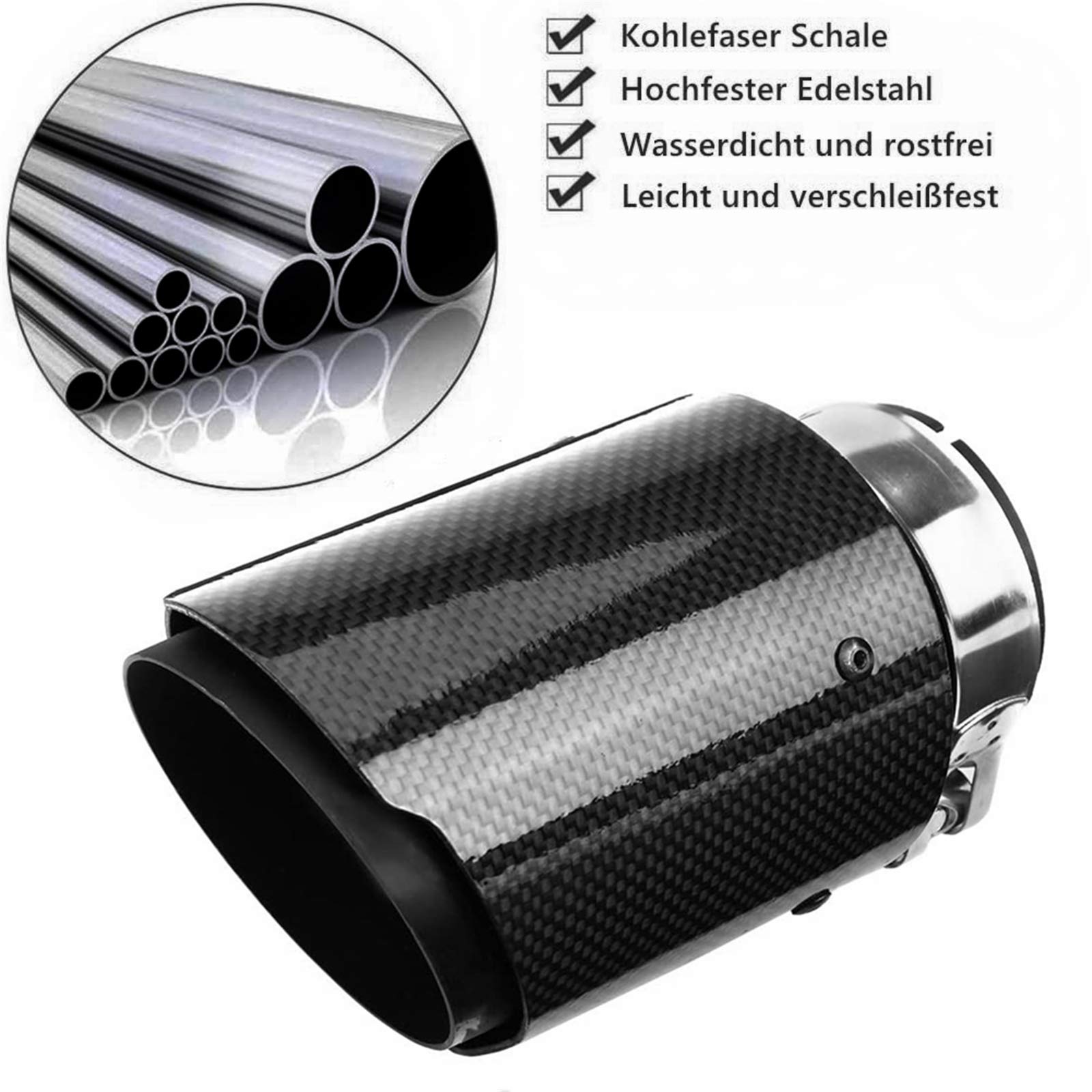 Eachbid Terminale di Scarico per Auto in Fibra di Carbonio Silenziatore Tubo di Scappamento 63mm (Nero)