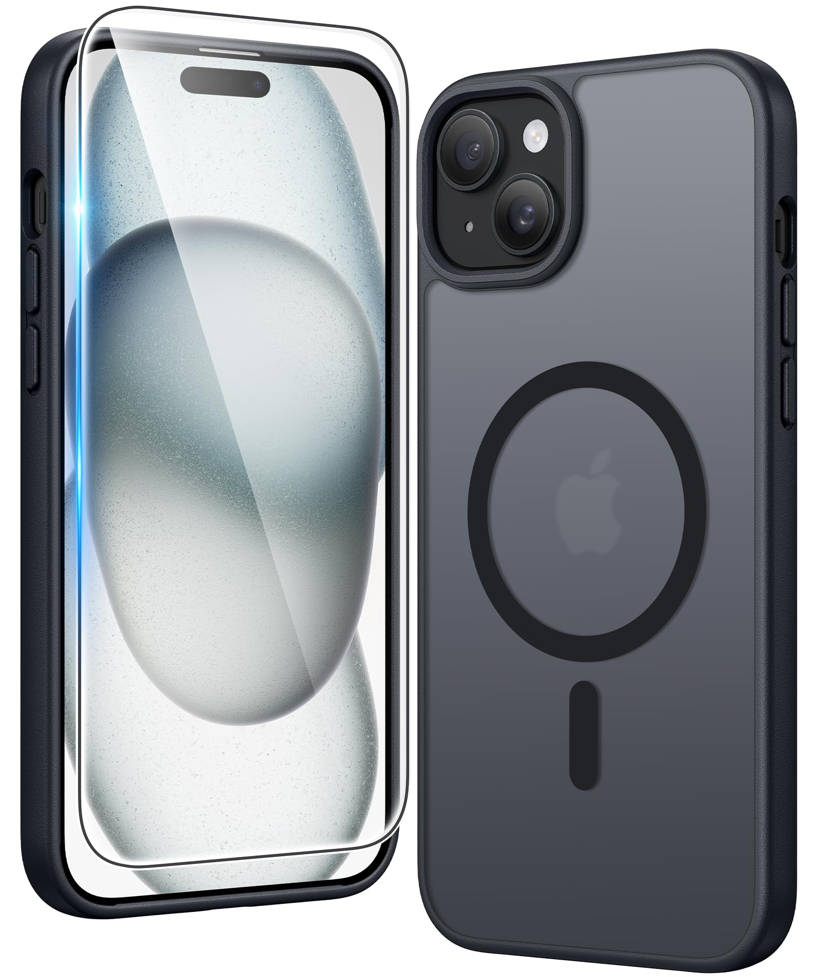 FNTCASE for iPhone 15/14/13 Case Compatible with Magsafe Matte Phonecase | Screen Protector, Military Grade Drop Protection, Slim Magnetic Phone Cases, Shockproof Bumper, Translucent Cell Cover