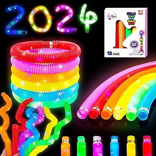 أنابيب بوب مضيئة من ليريكي، لعبة حسية للأطفال، عصي متوهجة LED للأطفال والمراهقين والبالغين، هدية مثالية لتخفيف التوتر، عبوة من 12 قطعة