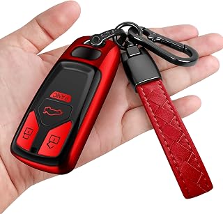 for Audi Key Fob Cover with Keychain Soft Full Protection Key Shell Key Case Compatible with A4 Q7 Q5 TT A3 A6 SQ5 R8 S5 Smart Key (Red)