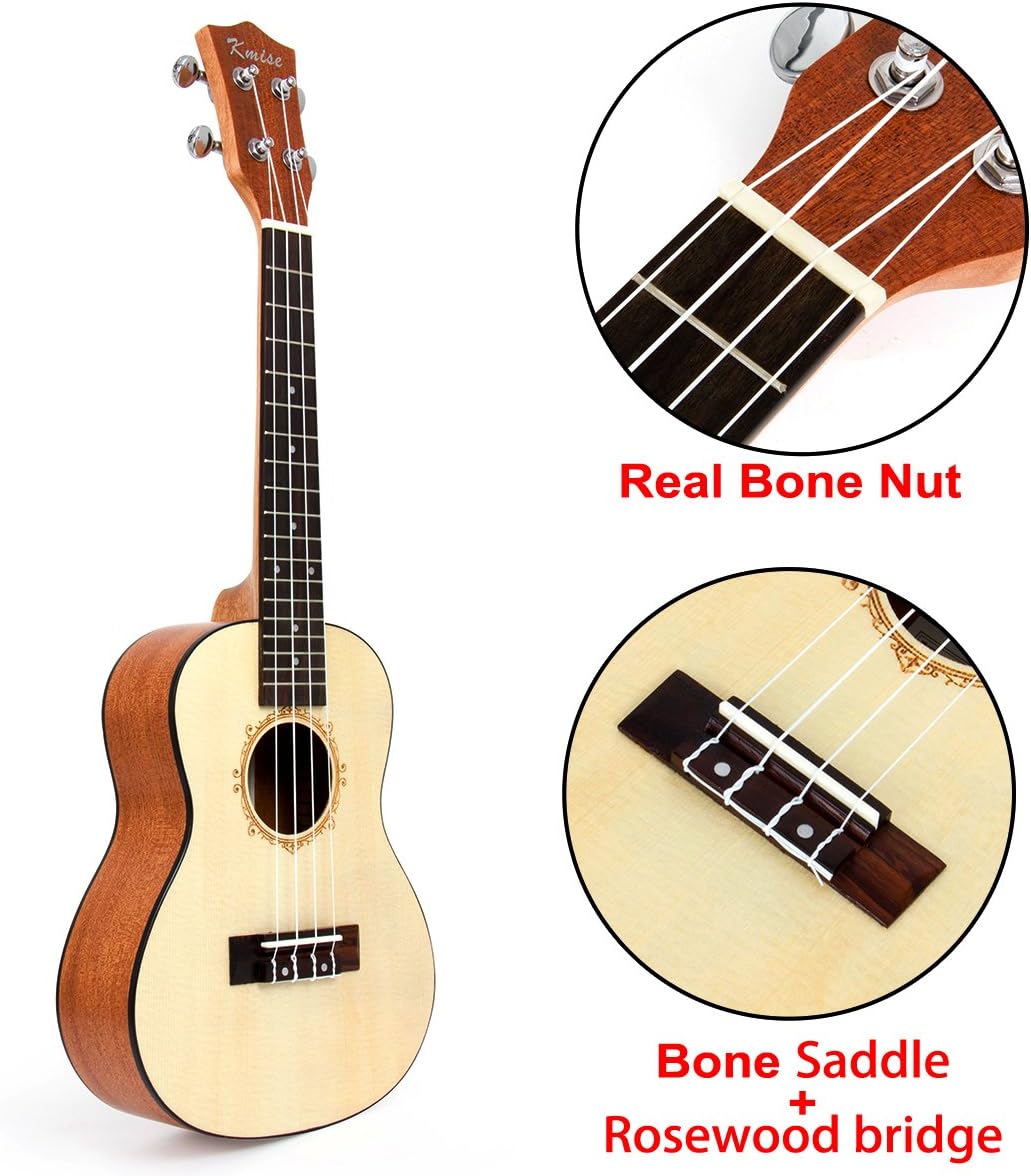 Concert Ukulele,Solid SpruceTop 24" Ukelele for Professional Beginner from Kmise