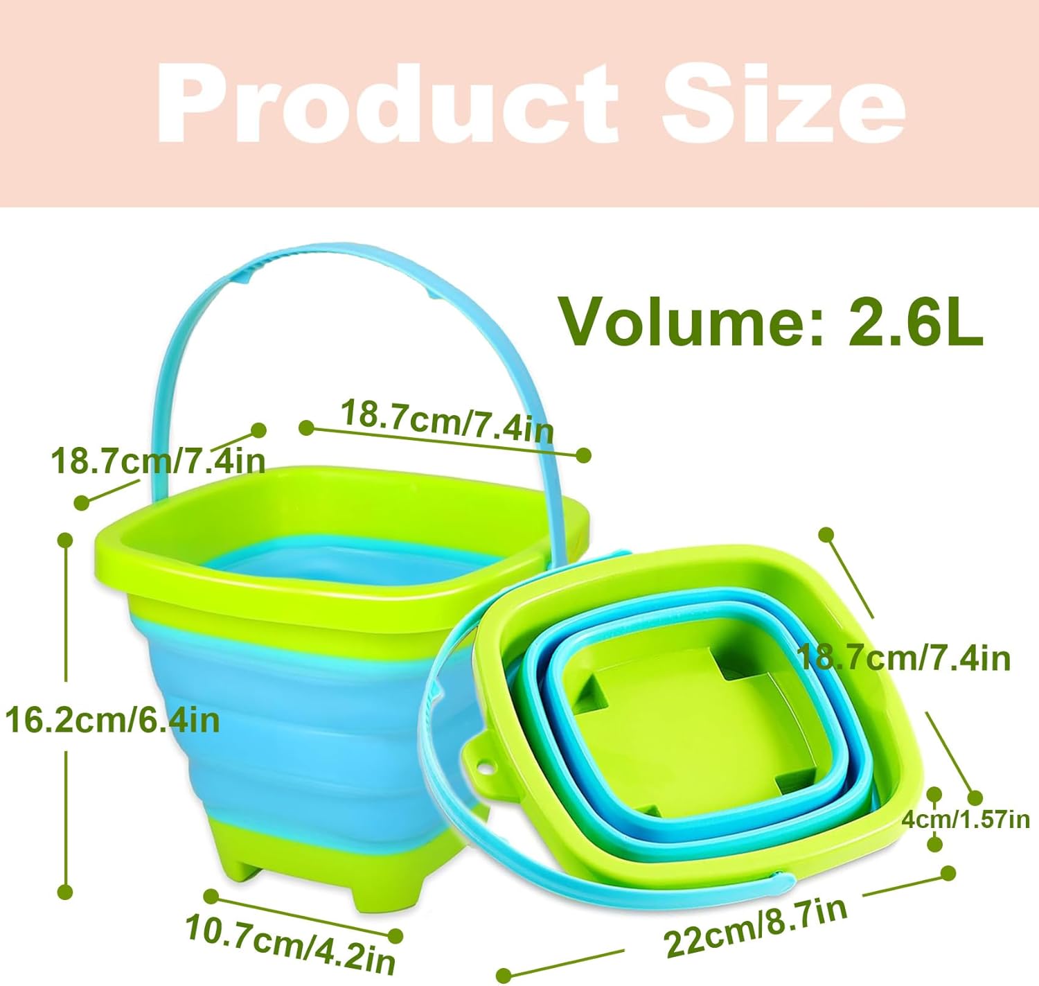 Collapsible Sand Bucket and Shovels Set, Foldable Bucket and 5pcs Metal Shovels Collapsible Beach Toys for Kids Party, Camping Gear and Fun Summer Activities