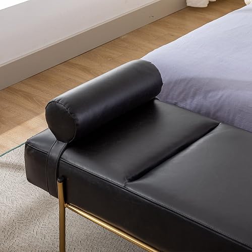 Miniatura 6 de QUINJAY Banco de almacenamiento para dormitorio, extremo de la cama, banco otomano tapizado esponjoso, otomano de almacenamiento de sherpa enrollado