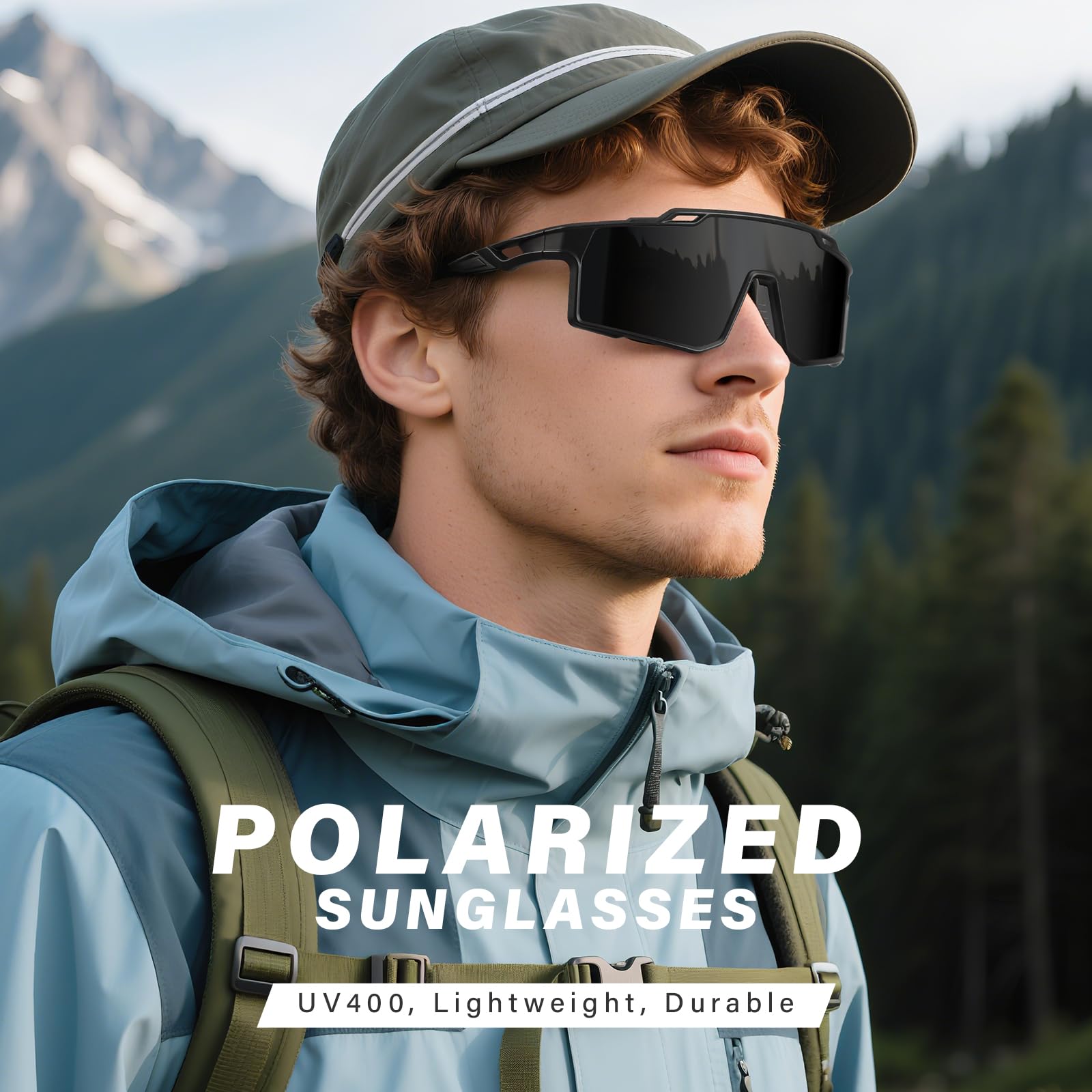 Occhiali da sole sportivi polarizzati da uomo in bicicletta, guida, pesca, protezione UV, occhiali da sole leggeri con montatura grande e montatura grande