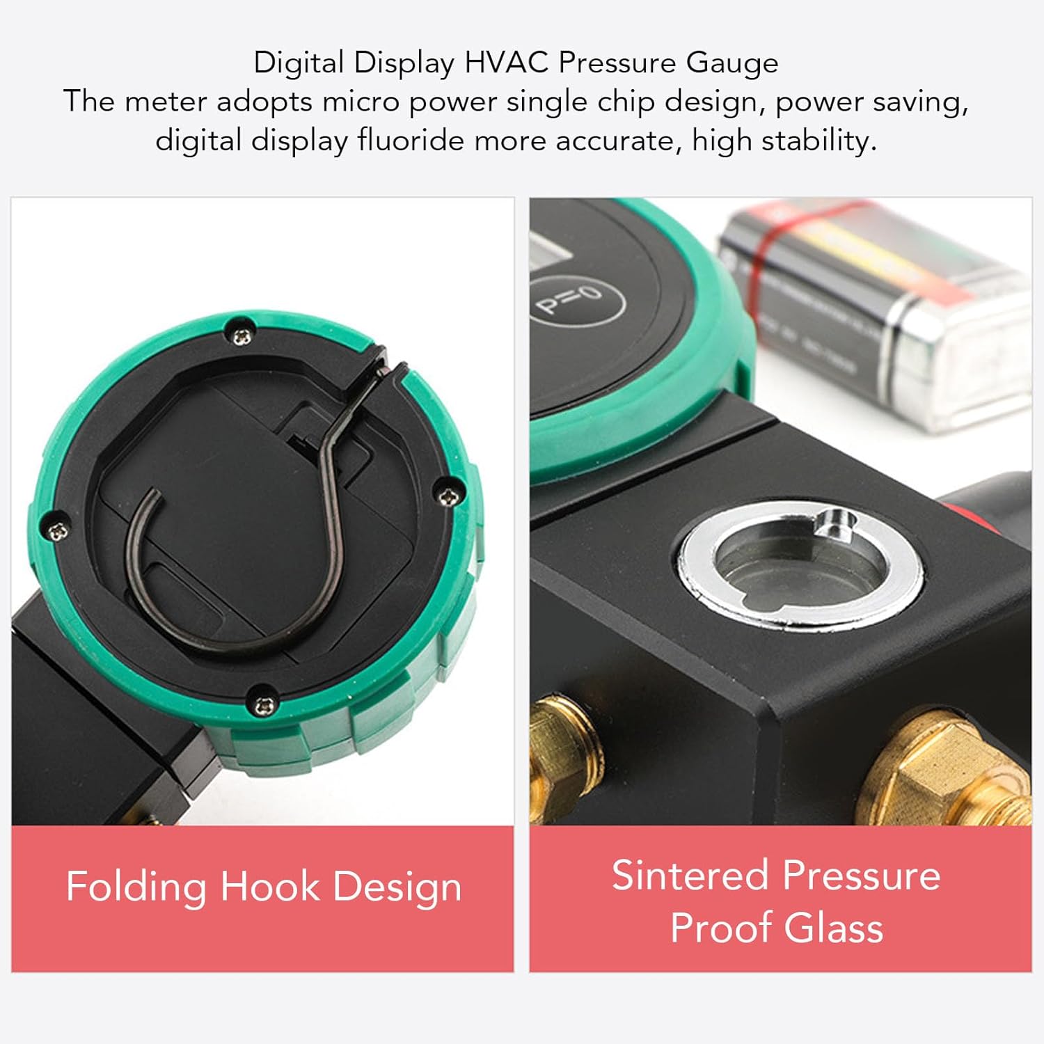 WALFRONT HVAC Vacuum Pressure Tester 4 Units Digital Refrigerating Fluid Pressure Tester for Air Condition