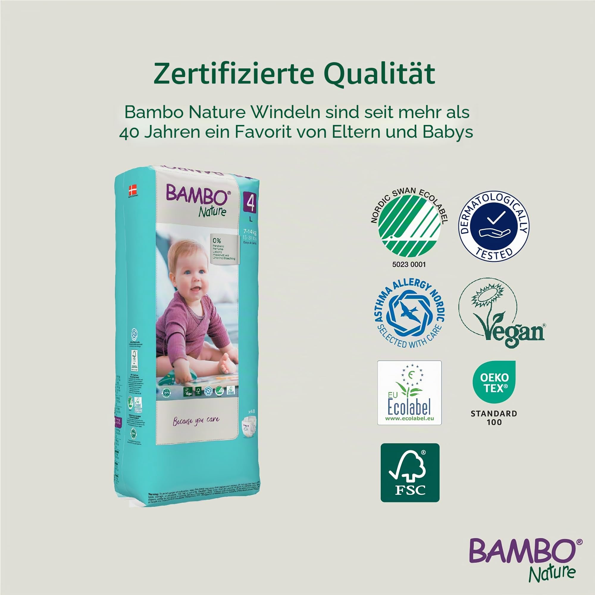 Bambo Nature Premium Eco Windeln, nachhaltige Windeln mit Umweltzeichen, verbesserter Auslaufschutz, sichere und bequeme Babywindeln, sicher und bequem - Windeln Größe 4 (7-14 kg), Maxi, 144 Pck.