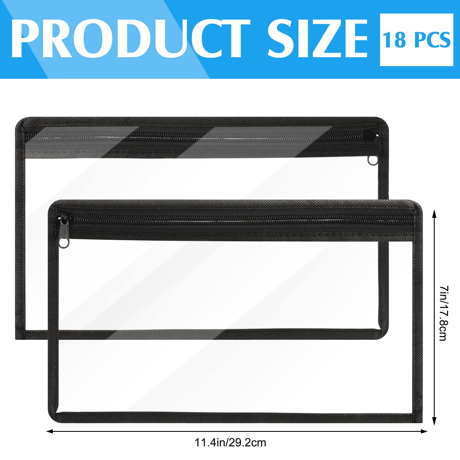 Ireer Paquete de 18 Bolsas Transparentes de PVC con Cremallera, 11.5 x 7 Pulgadas, Bolsas de Almacenamiento Multiusos para organizar cosméticos de Viaje, Documentos, Archivos, Suministros de Oficina