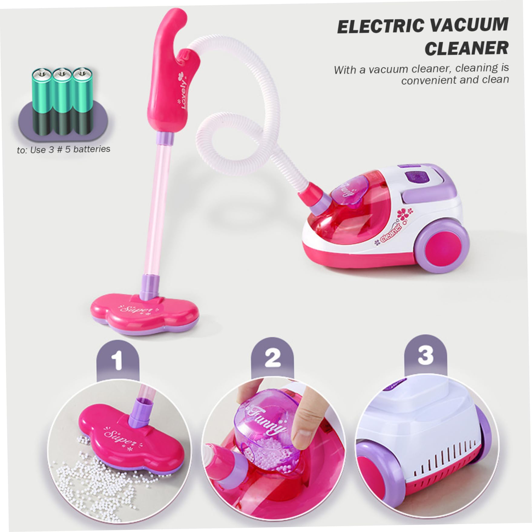 Set di Pulizia per Bambini Carrello di Pulizia per Giochi di Ruolo Set di educativo per Bambini con aspirapolvere funzionante, Scopa, Bottiglia Spray e Altro per 1-3