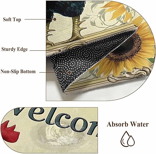 Miniatura 7 de 4x6 Area Rugs, Retro Rooster Non-Skid Rubber Backing Large Rectangle Rugs - Living Room Bedroom Home Office, Watercolor Sunflower Pastoral Animals