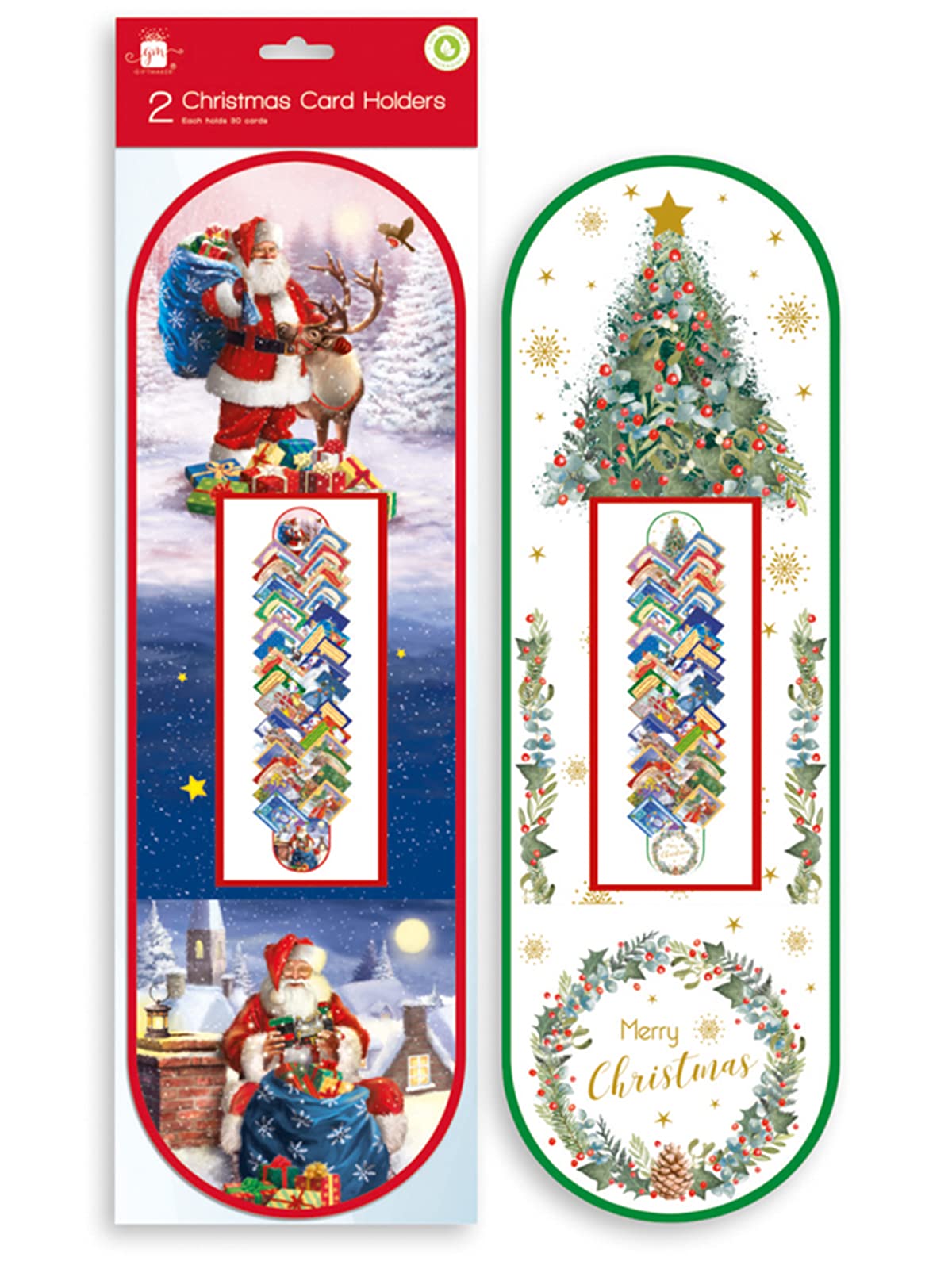 Giftmaker Pack 2 Christmas Card Holders Traditional Festive Design 95cm