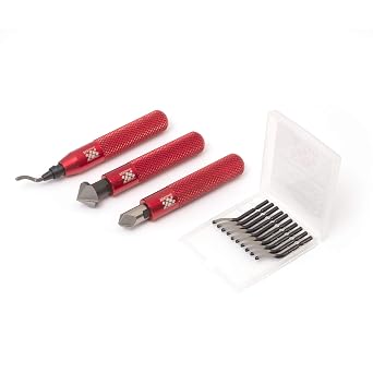 AFA Tooling Deburring Tool Set & 2 Countersink Hand Reamers, Red CNC Handle