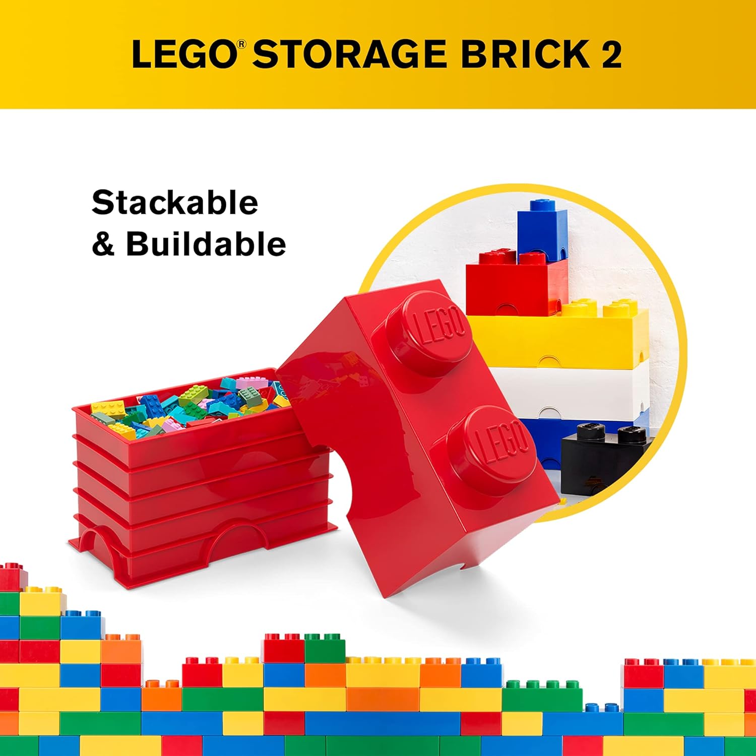 Room Copenhagen, LEGO Storage Brick Box - Stackable Storage Solution - Brick 2, Bright Red (L4002R)
