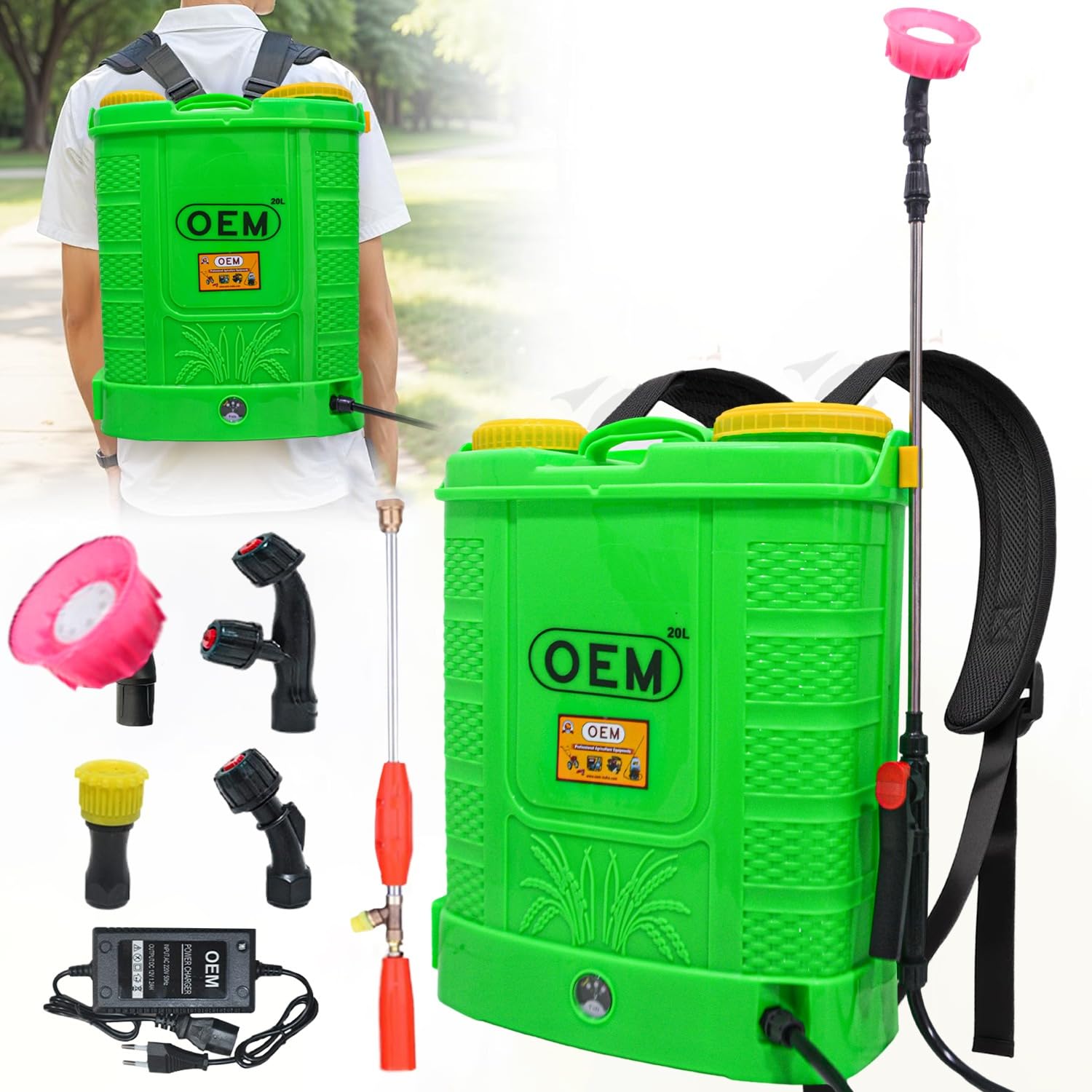 OEM Double Motor Battery Operated Yuva Series Sprayer 20L | Big 12V14A Battery | Free Spray Gun & 4 Nozzles | High Pressure Long Backup Knapsack Agriculture Sprayer,Multicolor