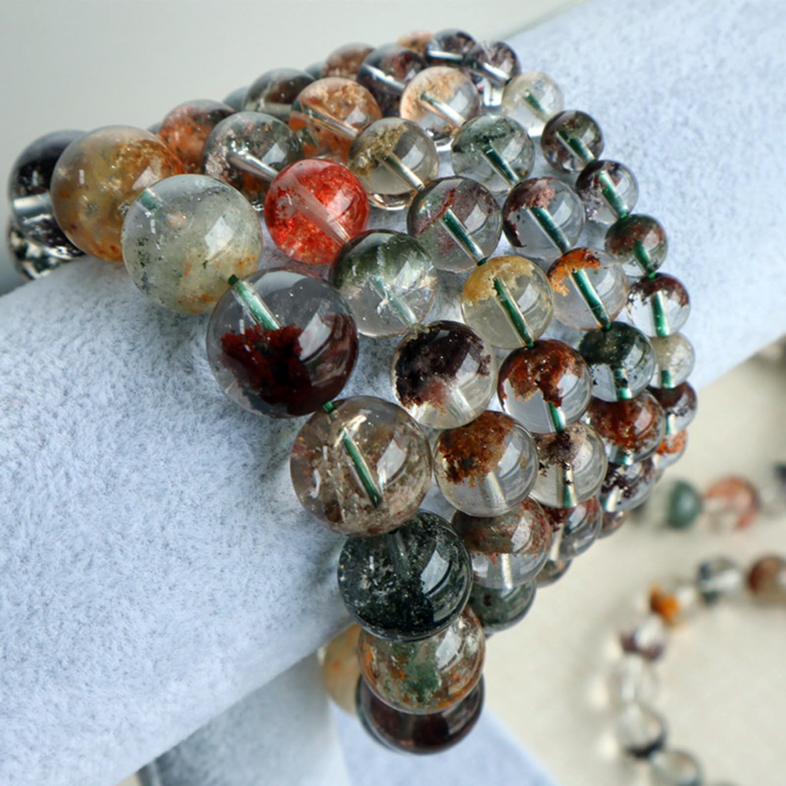Armband aus Naturkristallen | Phantomquarz-Armband der Vier Jahreszeiten | Handgefertigte Energiequarz-Perle | Vintage-Schmuck für Damen und Herren,7~8mm