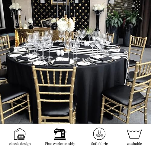 Miniatura 6 de Paquete de 8 manteles redondos blancos de 90 pulgadas, tela de poliéster, lavable, para bodas, fiestas, banquetes, mesa de bufé, vacaciones, mesas