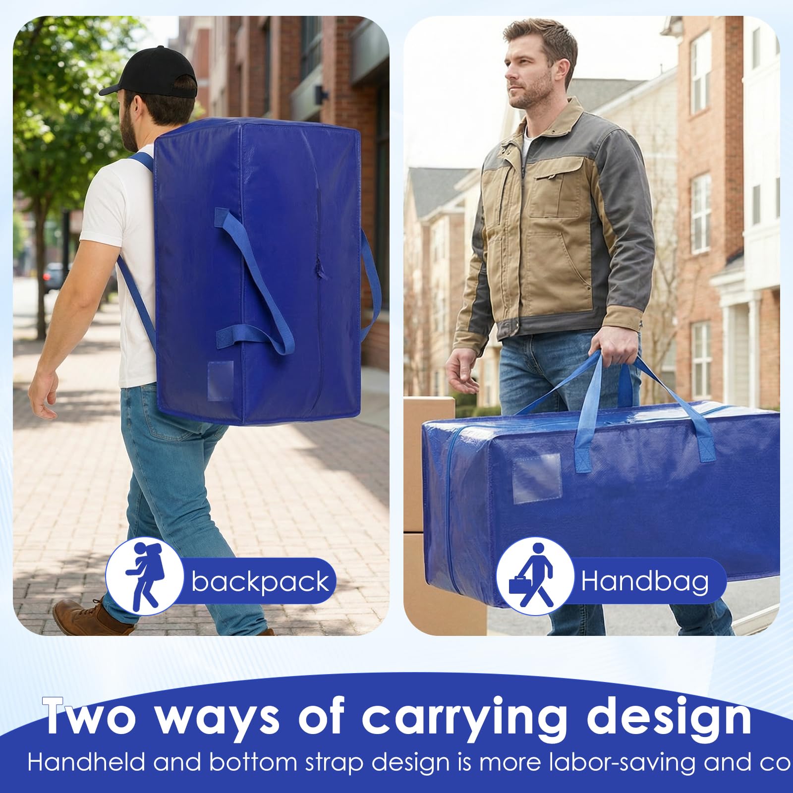 Set da 4 Borse da trasloco extra large, Scatole trasloco con cinghie per zaino, zip e manici resistenti, Borsa Portaoggetti Grande in Poliestere, impermeabili Borsa di stoccaggi per piumoni, vestiti