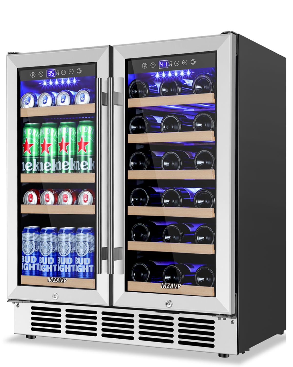 MZAVP 30 Inch Wine and Beverage Refrigerator, Dual Zone Wine Fridge with Quiet & Upgraded Cooling System, Large Capacity Beverage Cooler, Built-In or Freestanding, Holds 30 Bottles and 110 Cans