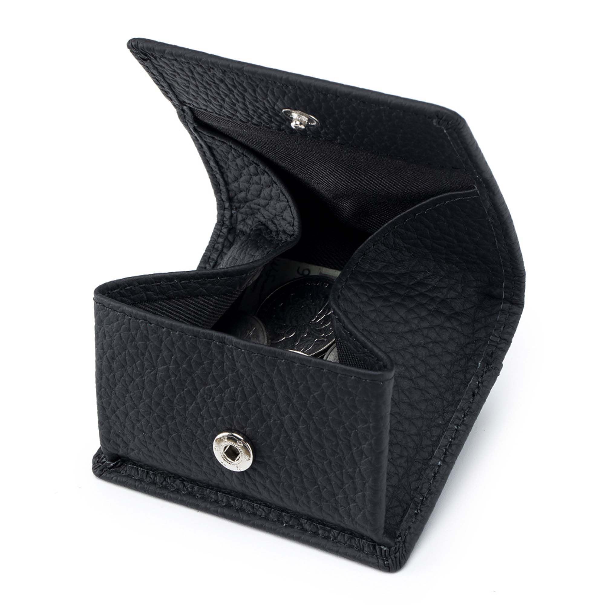 Genuine Leather Coin Purse, 1 Pack, Coin Case, Coin Holder, Leather, Box Type, Button Type, Mini Wallet, Thin, Compact, Large Capacity, Men's, Women's, Black