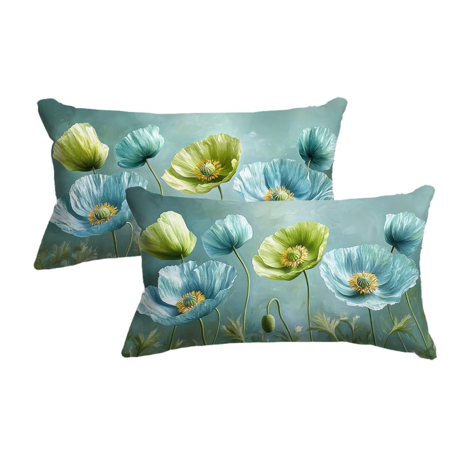 Housse de coussin vert 50x80 avec impression recto verso fleur