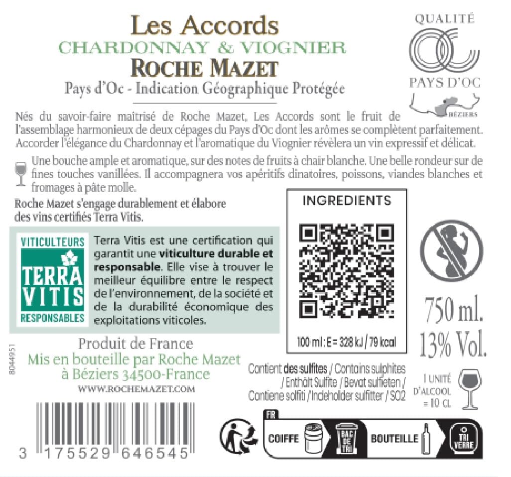 ROCHE MAZET - Les Accords - Chardonnay Viognier - IGP Pays d'Oc - Terra Vitis - 6 botellas x 75 cl