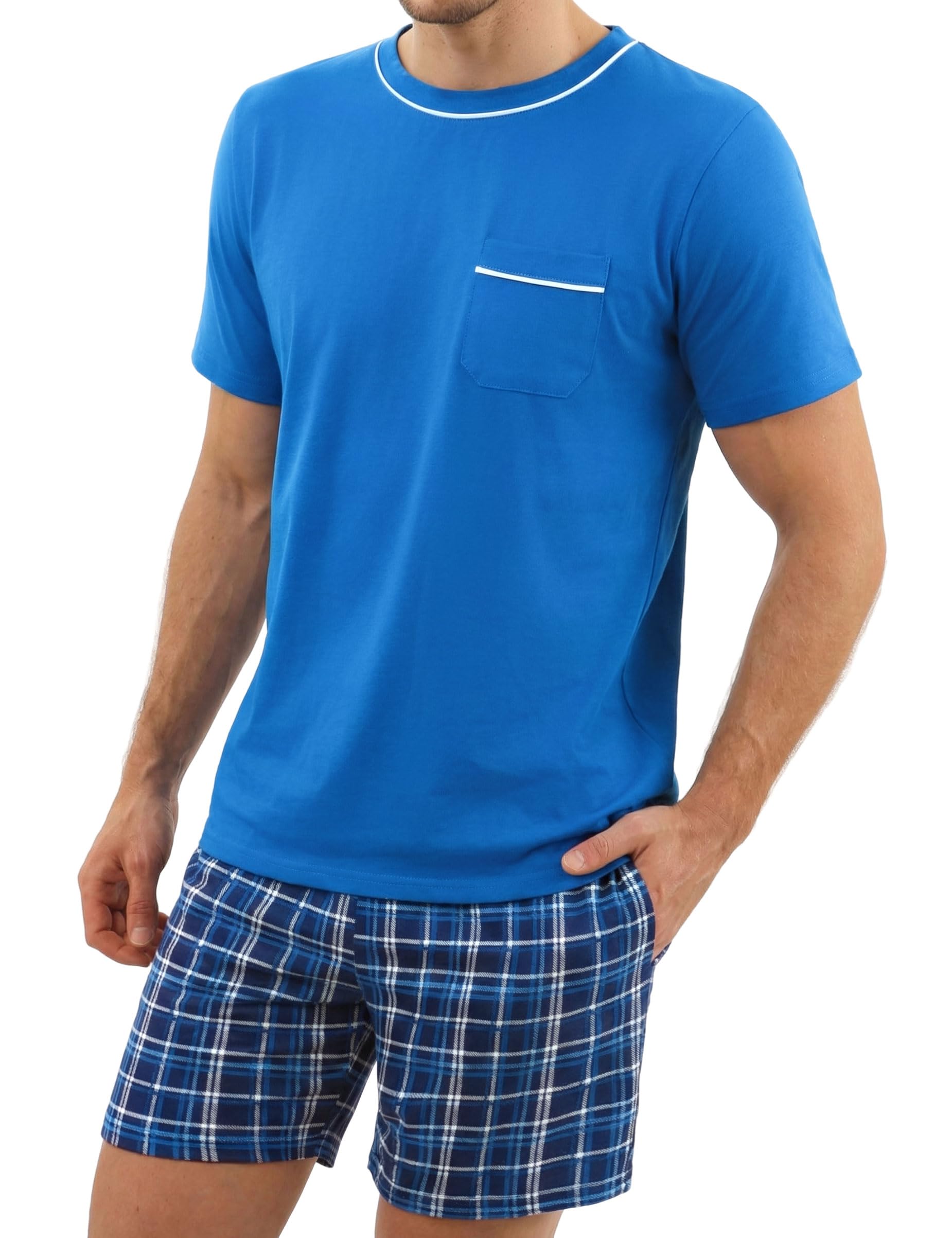Litherday Pijama Hombre Verano Corto Algodón Conjunto de Pijama Manga Corta y Pantalon Corto 2 Piezas Suave y Cómodo
