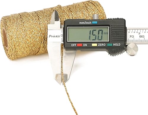 Miniatura 2 de jijAcraft cuerda de oro de 328 pies - hilo de oro metálico de 1.5 mm para envolver regalos sin estiramiento - cordón brillante dorado para envolver