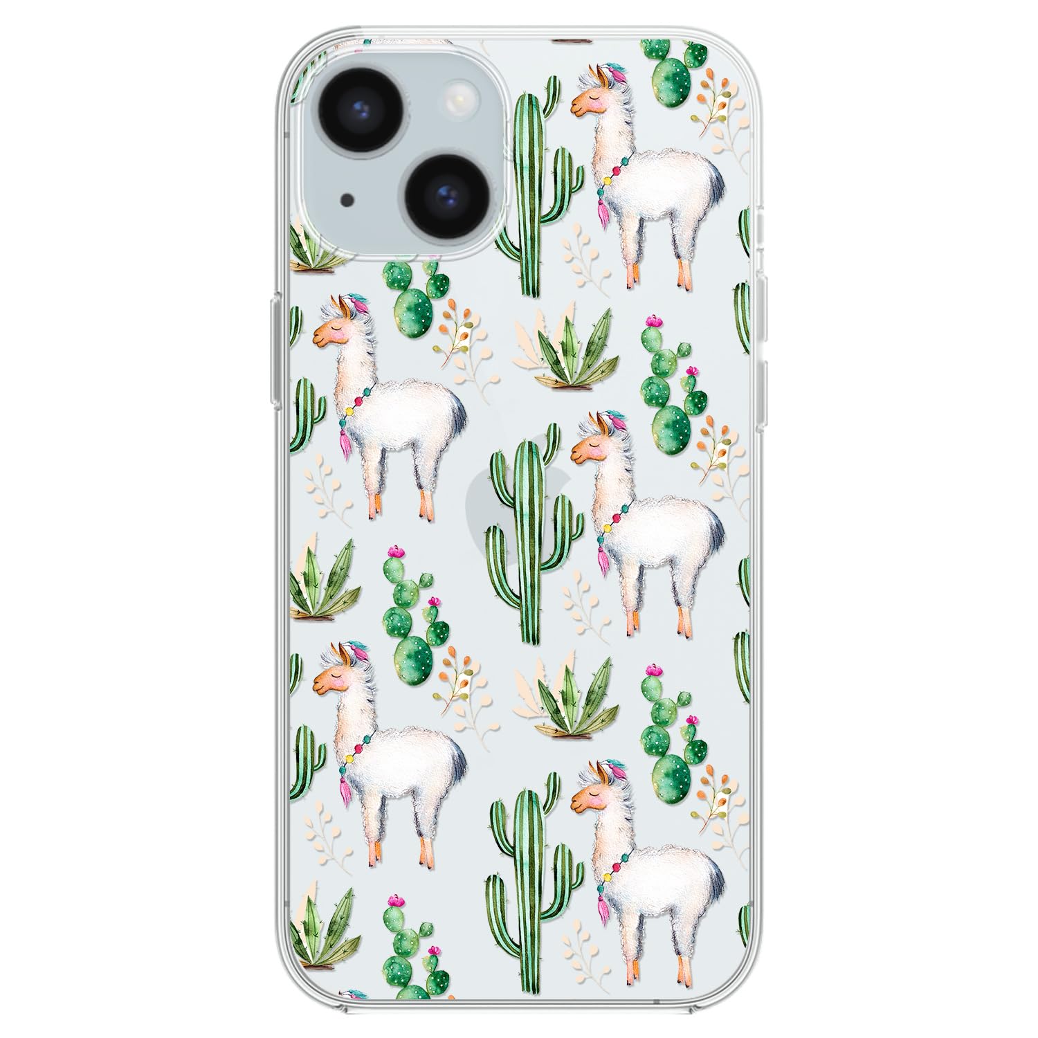 Blingy's for iPhone 15 Case, Cute Llama Style with Cactus Pattern Alpaca Cartoon Animal Design Transparent Soft TPU Protective Clear Case 6.1 inch (