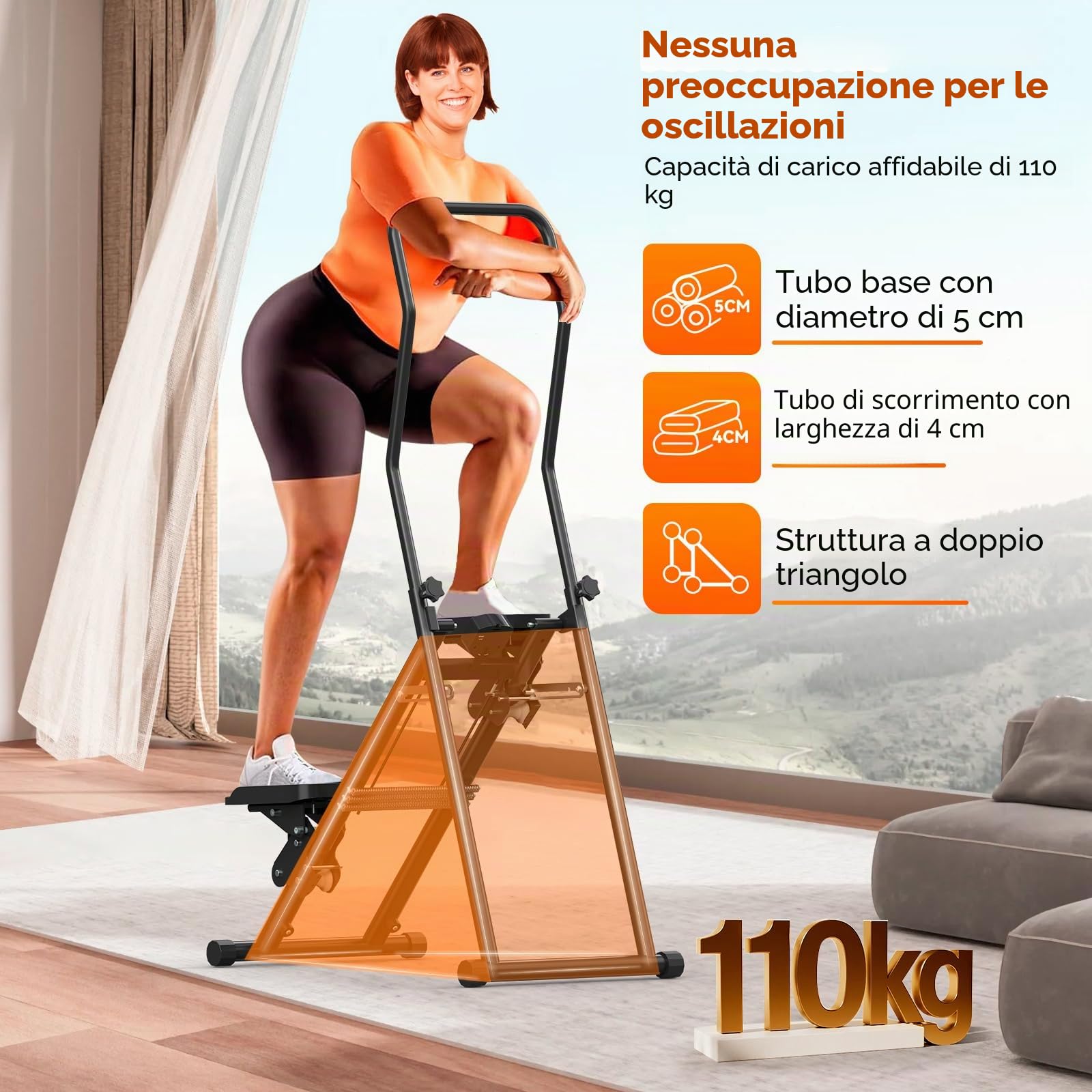 Scalatore pieghevole con funzione di resistenza, grande pedale, stepper per casa, con capacità di carico fino a 110 kg, manubrio regolabile e display LCD (Nero)