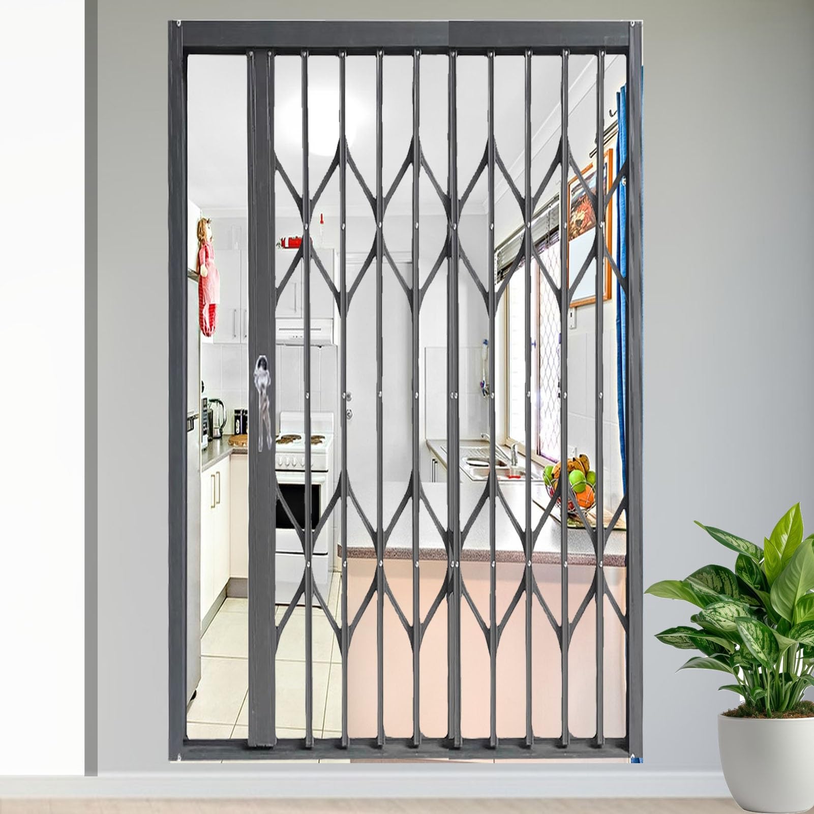 Rejilla plegable de aluminio para ventana con cerradura a prueba de rebabas para proteger puertas y ventanas, ajustable, 90210 cm, red segura para el hogar