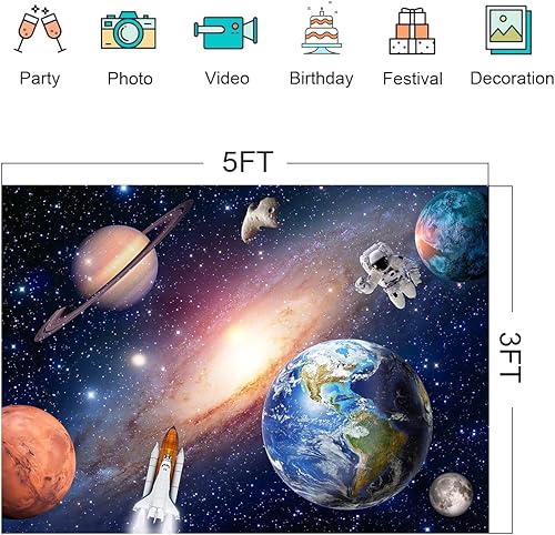 Miniatura 3 de Fondo del espacio exterior para bebés y niños, astronautas, cohetes, nave espacial, universo, planetas, fondo, perfecto para decoraciones de fiesta