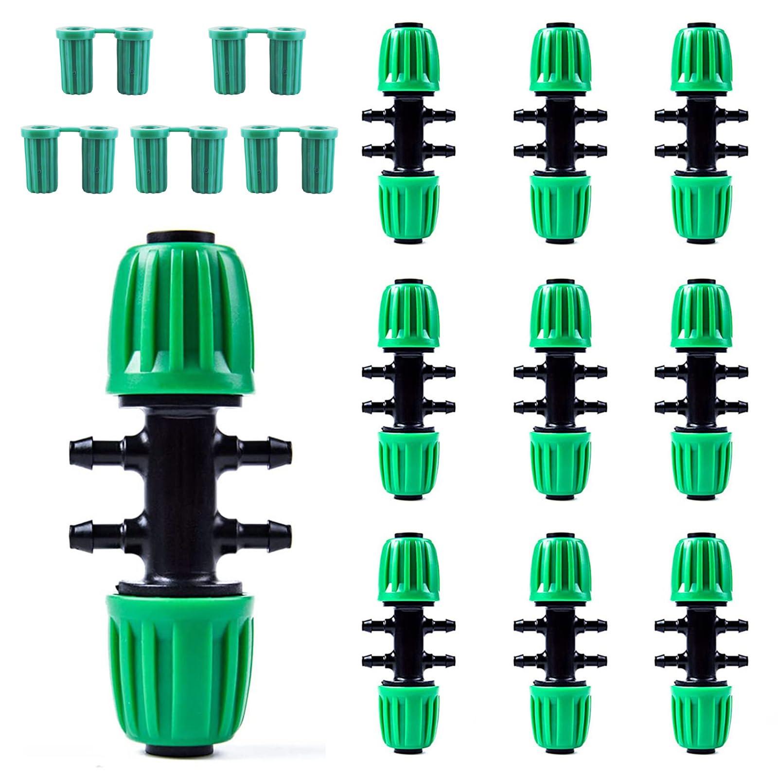 KalolaryBarbed Tee Connectors Drip Irrigation, 1/2 inch to 1/4 inch Irrigation Tube Anti-Drop Premiun Quality Fitting (fits 13mm ID/ 4mm ID) (Green)