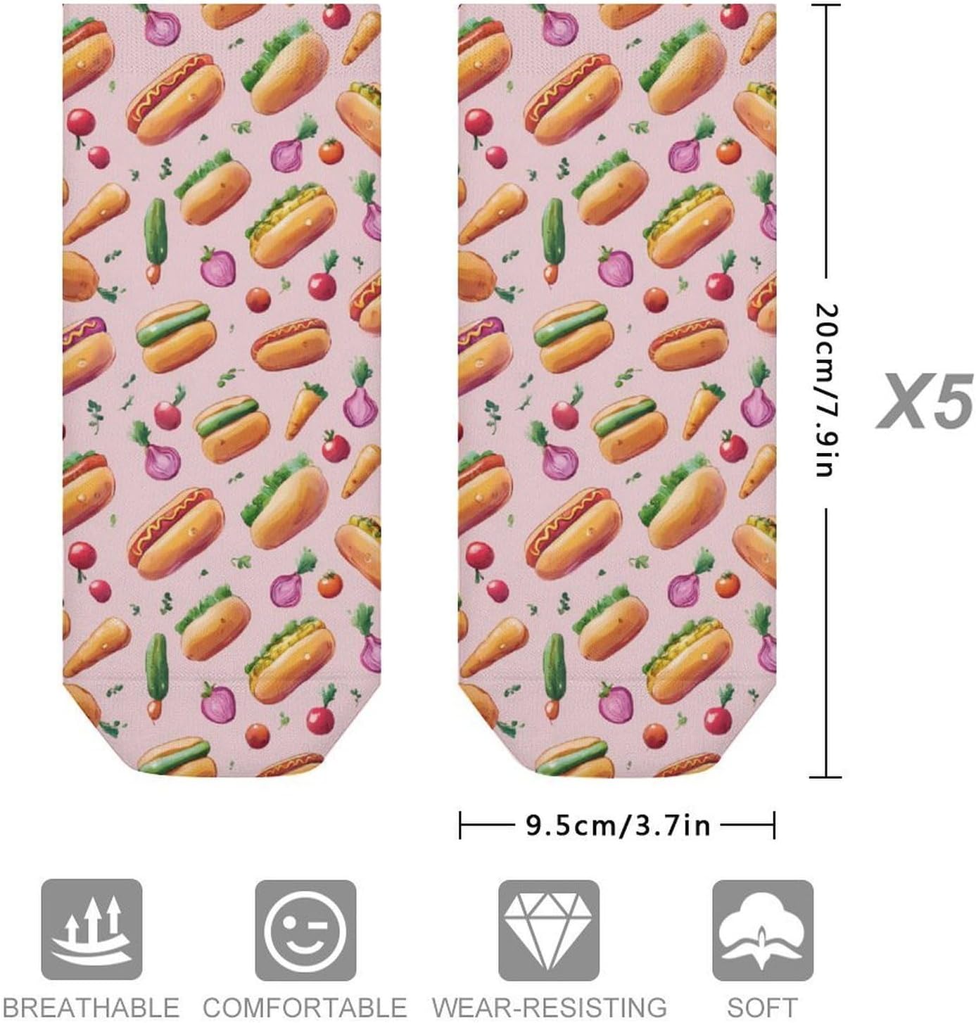 Hot Dogs Print Socks for Men Women 5 Pairs Ankle Socks