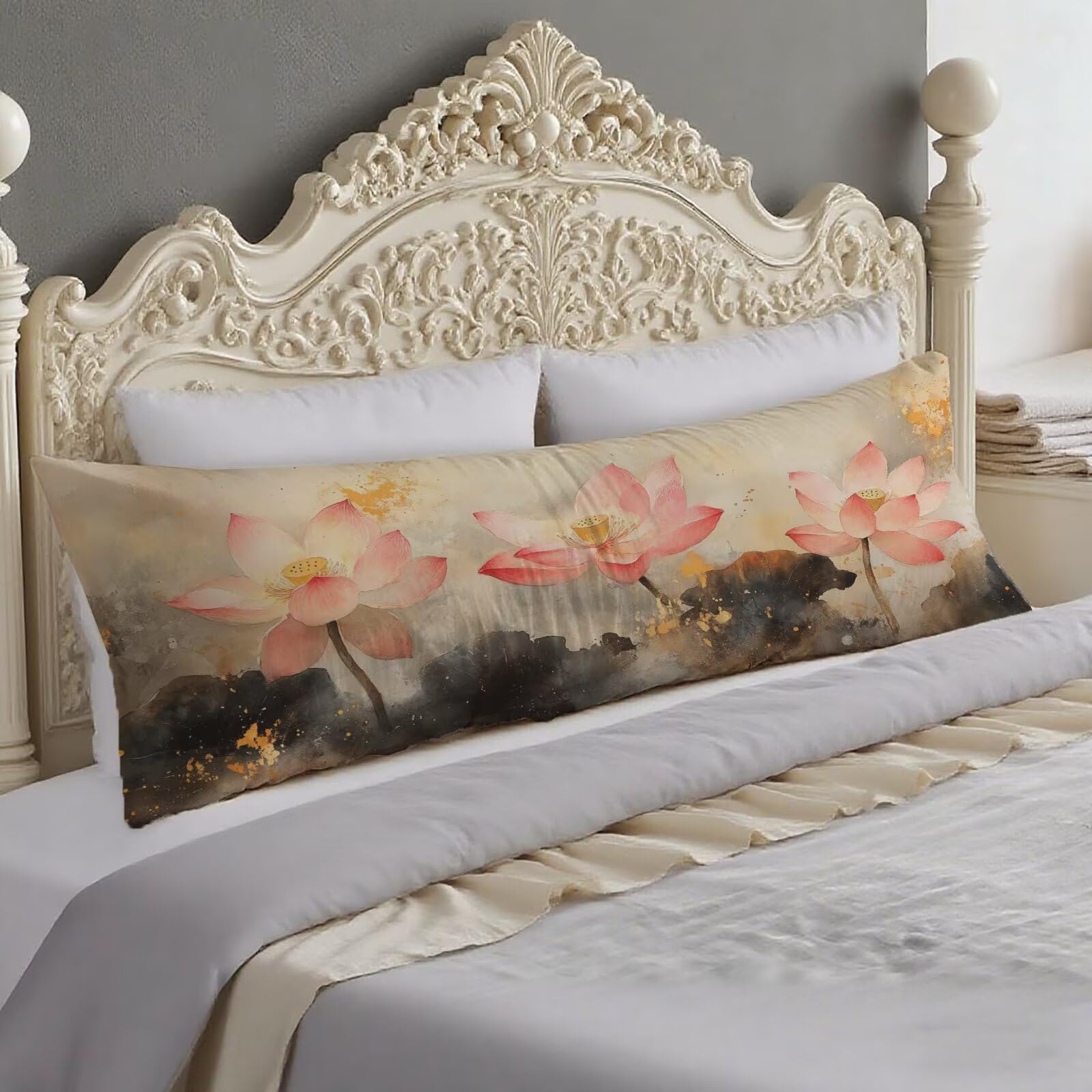 Taie traversin 180 cm gris et rose double face en velours