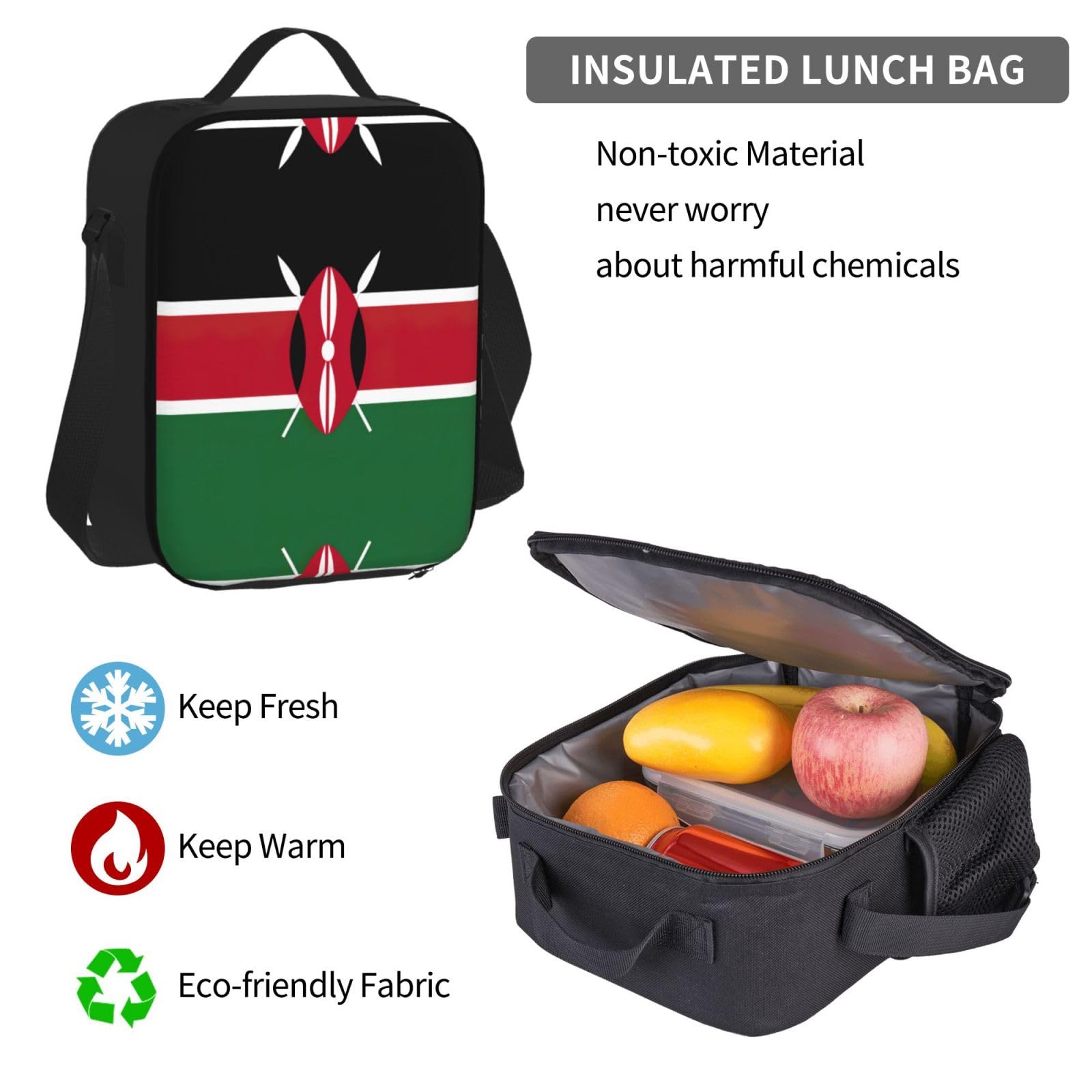 Flaga Kenii plecak dziecko chłopcy dziewczęta pudełko na lunch szkoła torba na książki zestaw uczniów szkół średnich student prezent, Czarny, One Size, Bagaż