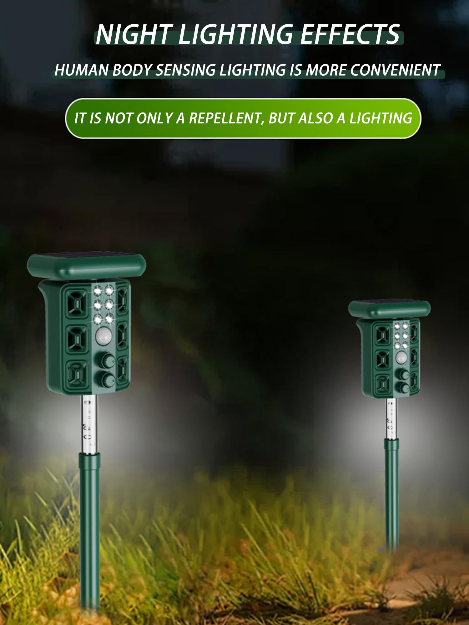 Répulsif pour animaux avec charge solaire, capteur de lumière rouge, lampe torche LED, 4 niveaux réglables, portée de 8 à 12 mètres pour éloigner les vergers, les cours, les villas, les fermes