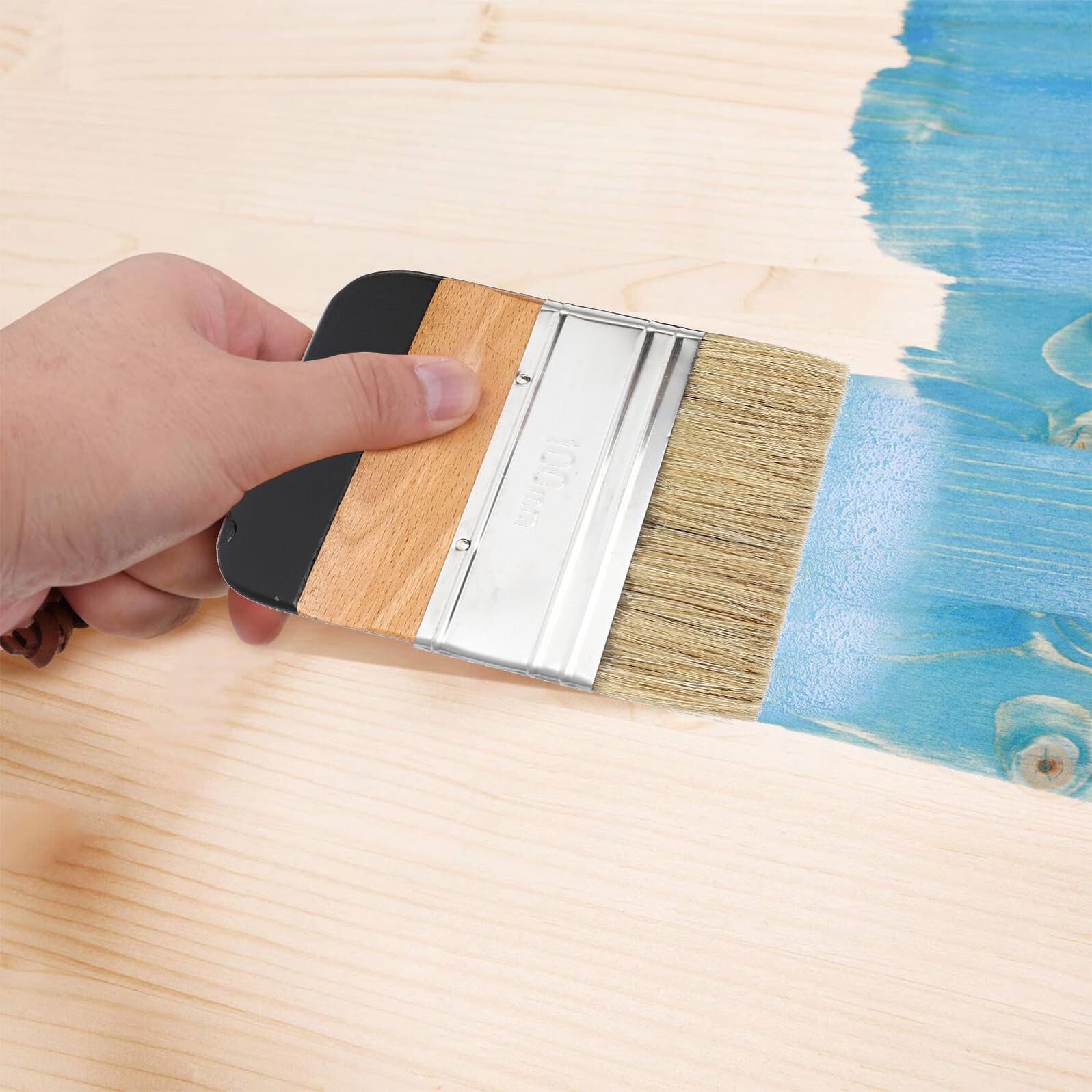 Set de Pinceaux Peinture Ronde en Poils de Sanglier Lot de 5 Manches en Bois et Alliage D'aluminium, Efficaces et Résistants pour Peinture Murs et Meubles