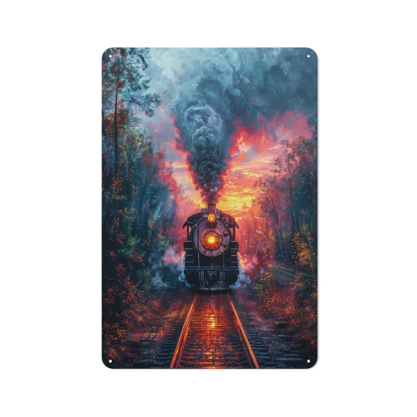 Junmoney Steamtrain On The Rails Printed Metal Sign 30X20cm For Café Or Restaurant, For Hospitality Interior Collectors
